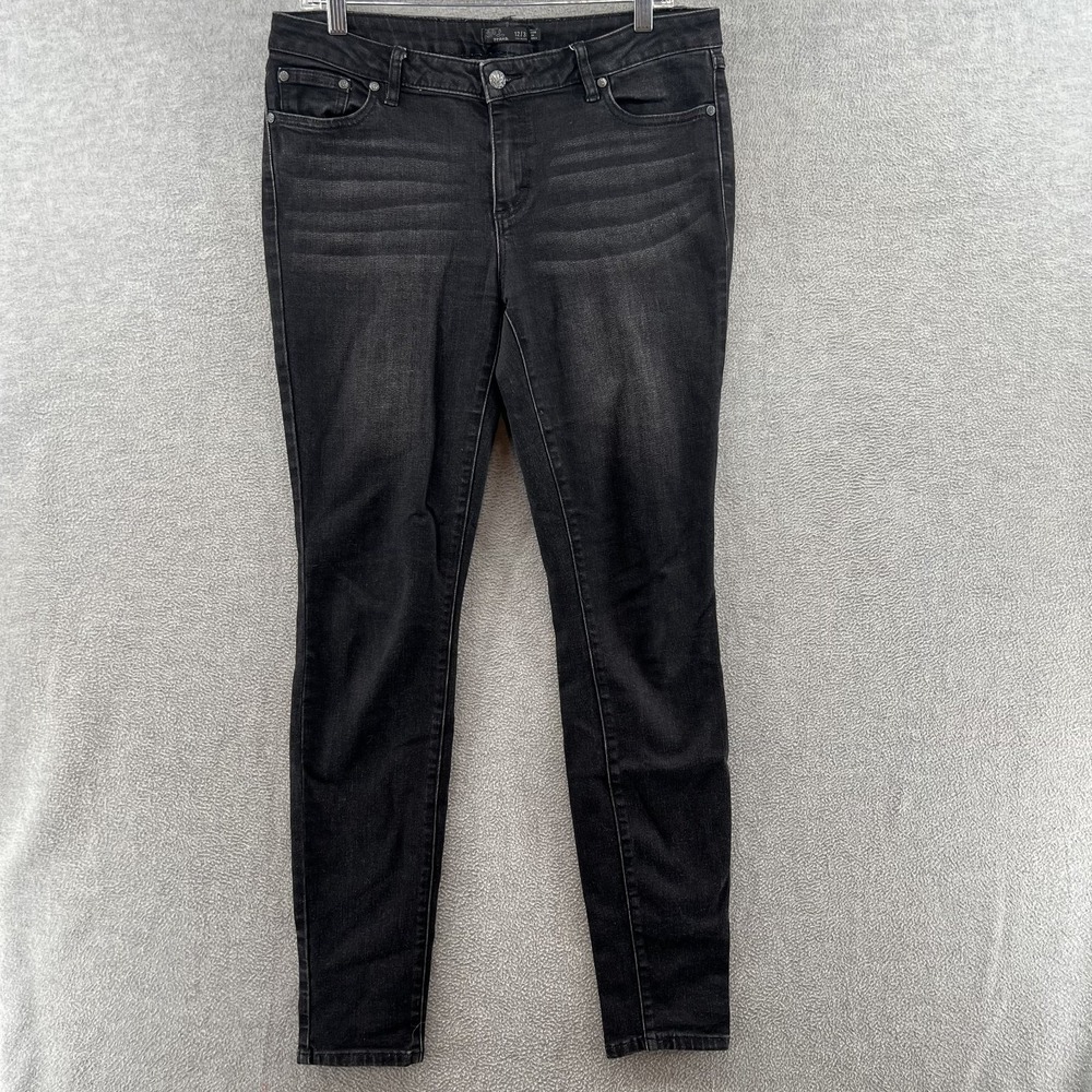 Prana Womens Size 12 Tall 31 Inseam Denim Black Stretch Jeans Whiskering